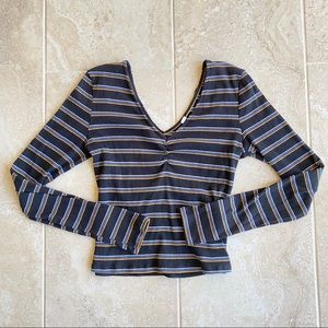 Long Sleeve Striped V Neck Crop Top